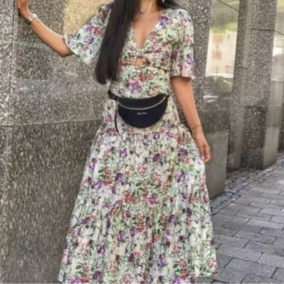 Zara Printed Cutout Midi Floral Dress size XS - Picture 13 of 14